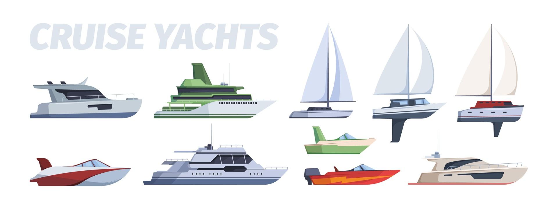 Grafik verschiedener Yachttypen | Traverse-Messestand 